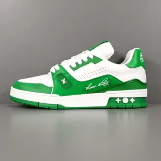 Louis Vuitton LV Trainer Green White Layered Upper Embossed Monogram Details Lifestyle Sneakers