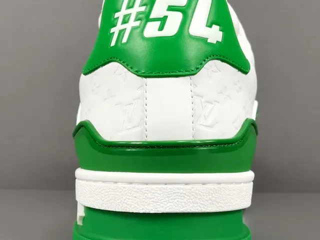 Louis Vuitton LV Trainer Verde Branco Camada Superior Detalhes de Monograma Embossado Tênis Lifestyle 2