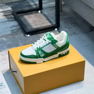 Louis Vuitton LV Trainer Verde Branco Low-Top Monogram-Embossed Tênis lifestyle