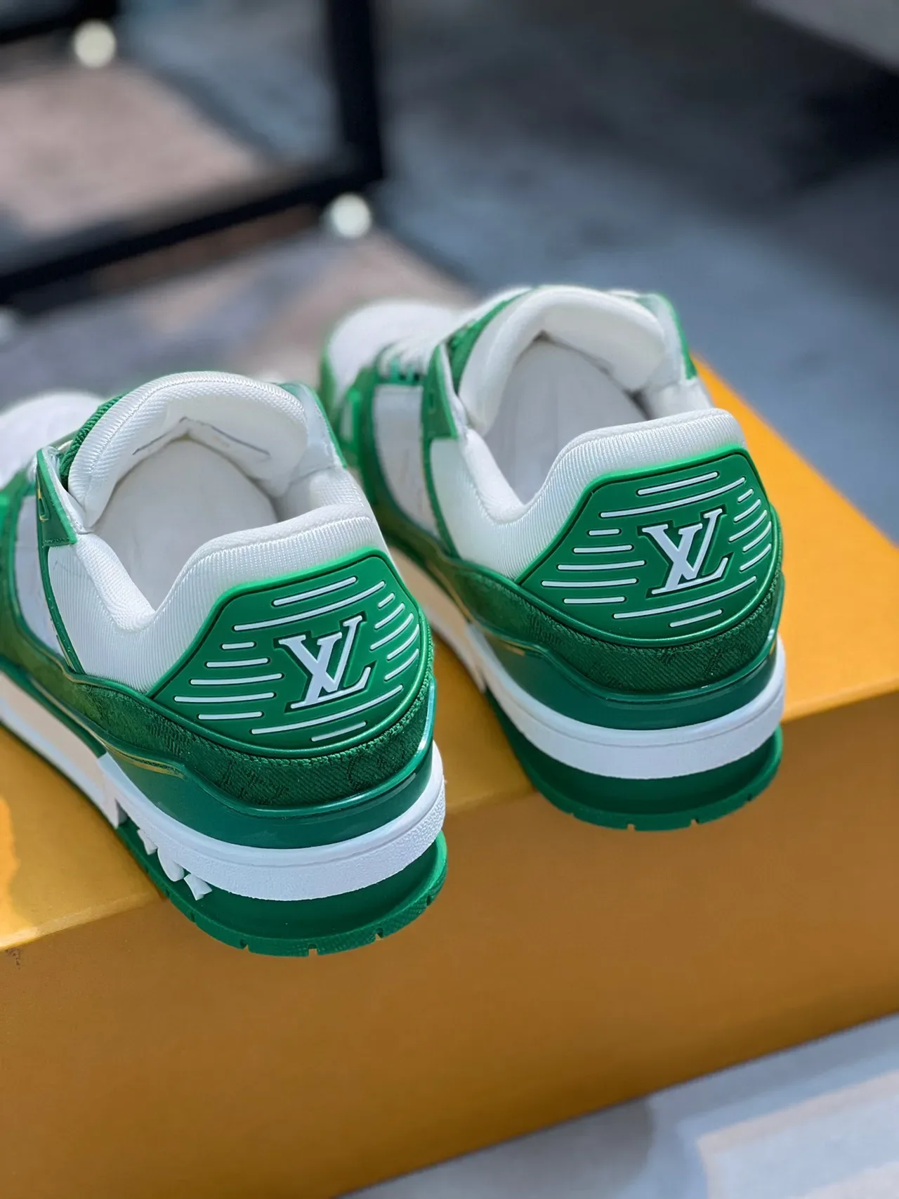 Louis Vuitton LV Trainer Green White Low-Top Monogram-Embossed Lifestyle Sneakers 2