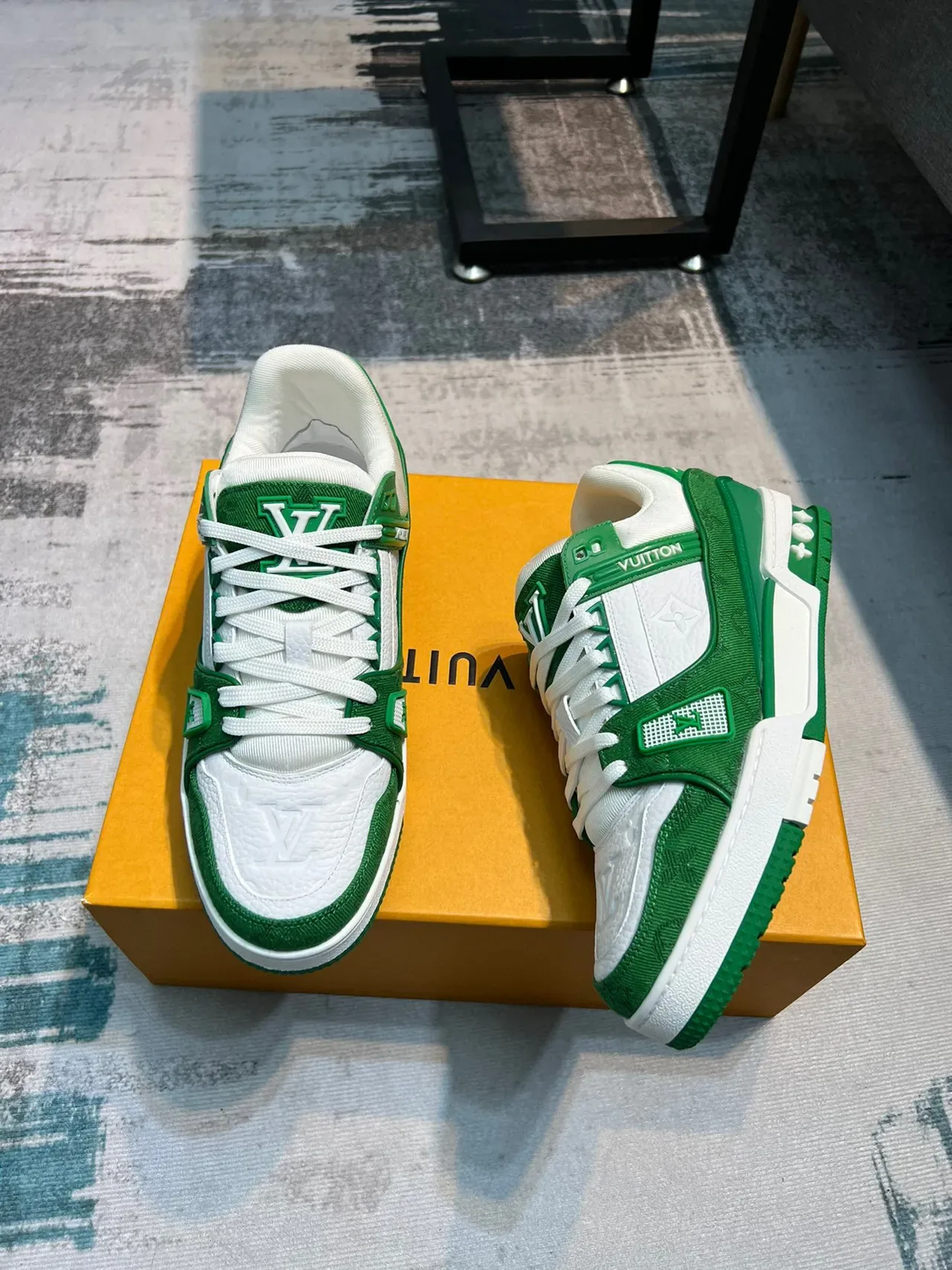 Louis Vuitton LV Trainer Green White Low-Top Monogram-Embossed Lifestyle Sneakers 3