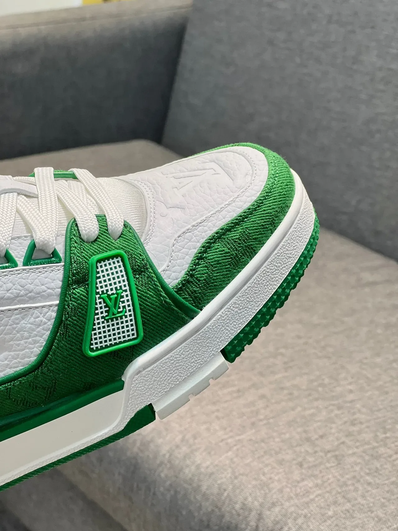 Louis Vuitton LV Trainer Green White Low-Top Monogram-Embossed Lifestyle Sneakers 4