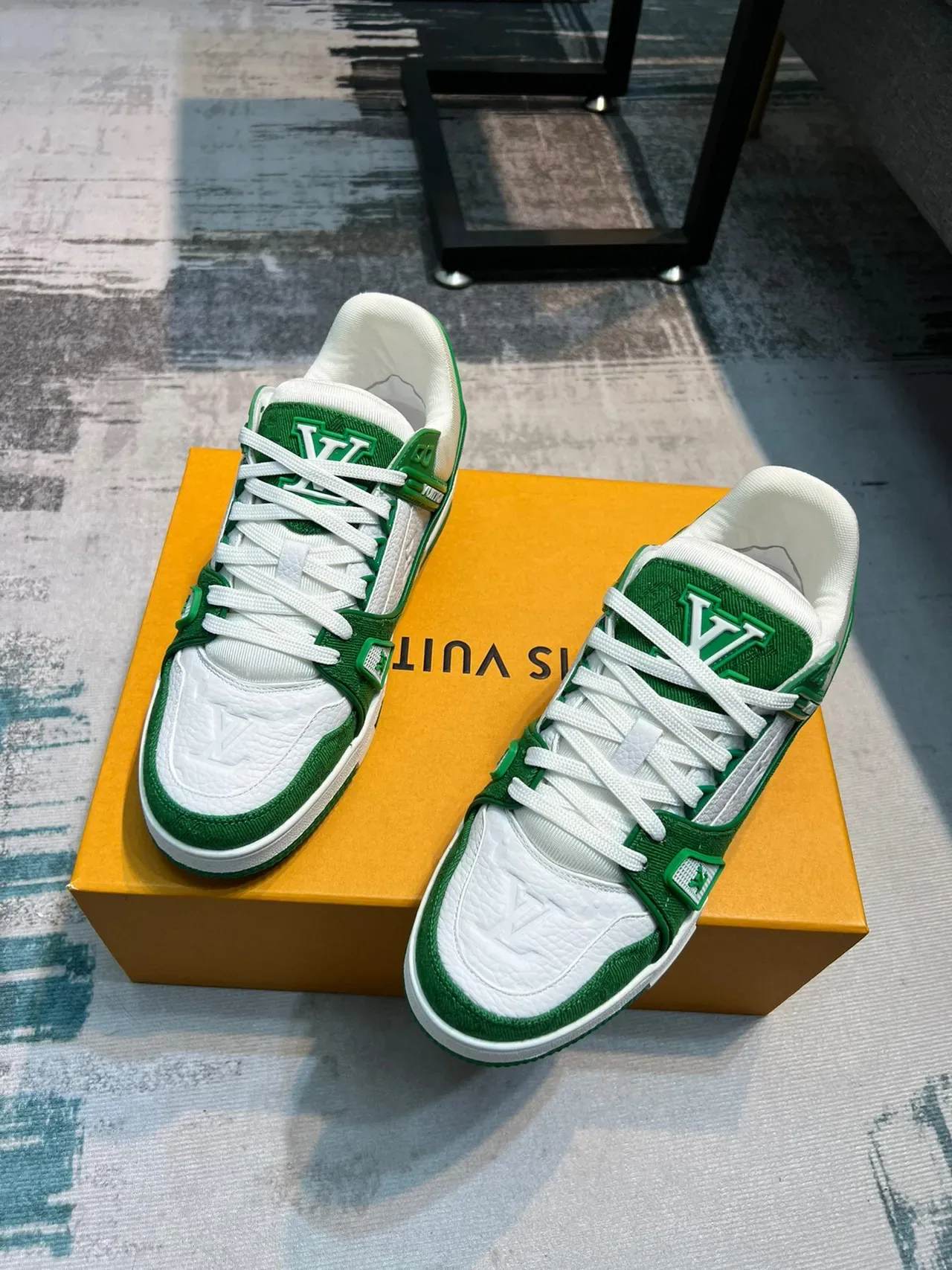 Louis Vuitton LV Trainer Green White Low-Top Monogram-Embossed Lifestyle Sneakers 5