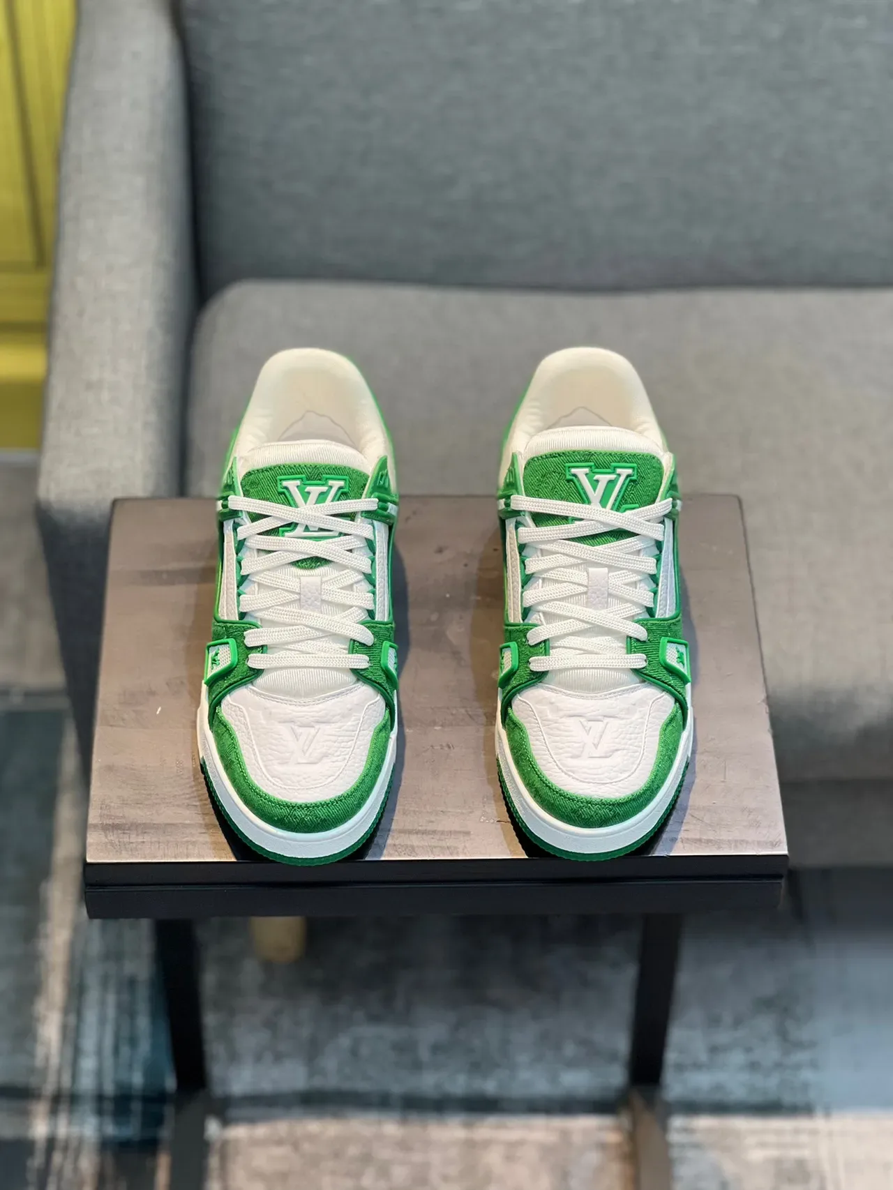 Louis Vuitton LV Trainer Green White Low-Top Monogram-Embossed Lifestyle Sneakers 6