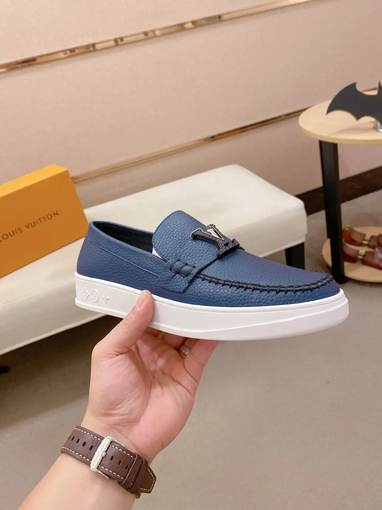 Louis Vuitton LV Trainer Loafer Blue Pebbled Leather Platform Loafer 4