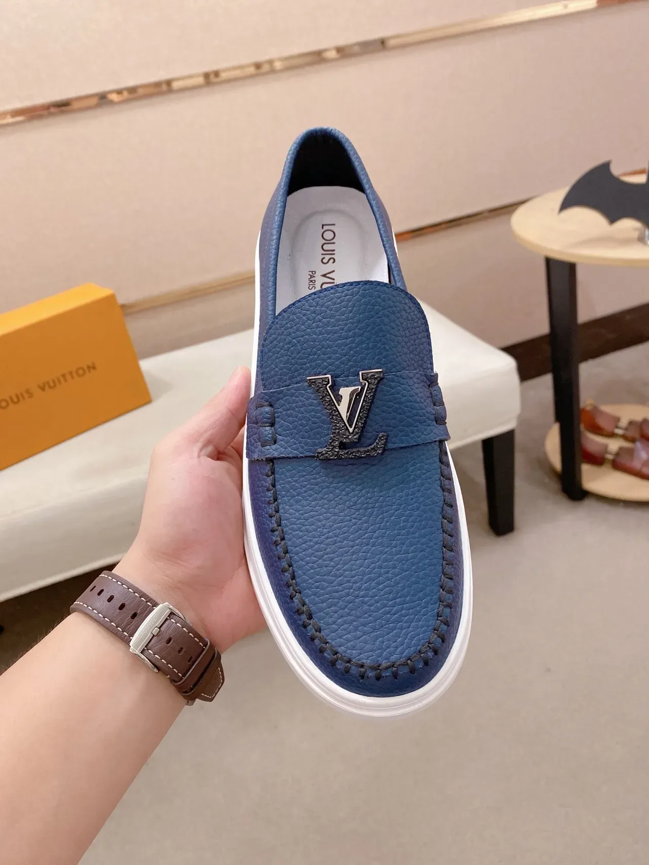 Louis Vuitton LV Trainer Loafer Blue Pebbled Leather Platform Loafer 5