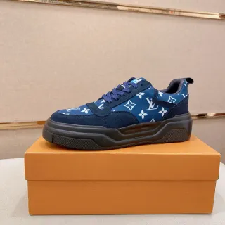 Louis Vuitton LV Trainer Navy Black Monogram-Print Lona/Suede Parte superior Zapatillas Lifestyle