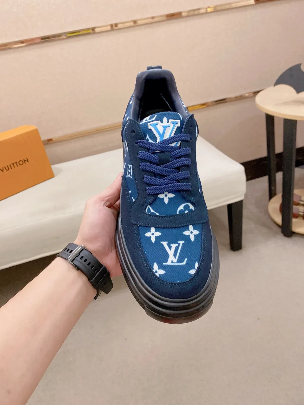 Louis Vuitton LV Trainer Navy Black Monogram-Print Canvas/suede Upper Lifestyle Sneakers 5