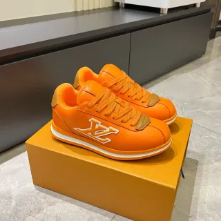 Louis Vuitton LV Trainer Naranja Blanco Low-Top Cuero Superior Zapatillas Lifestyle