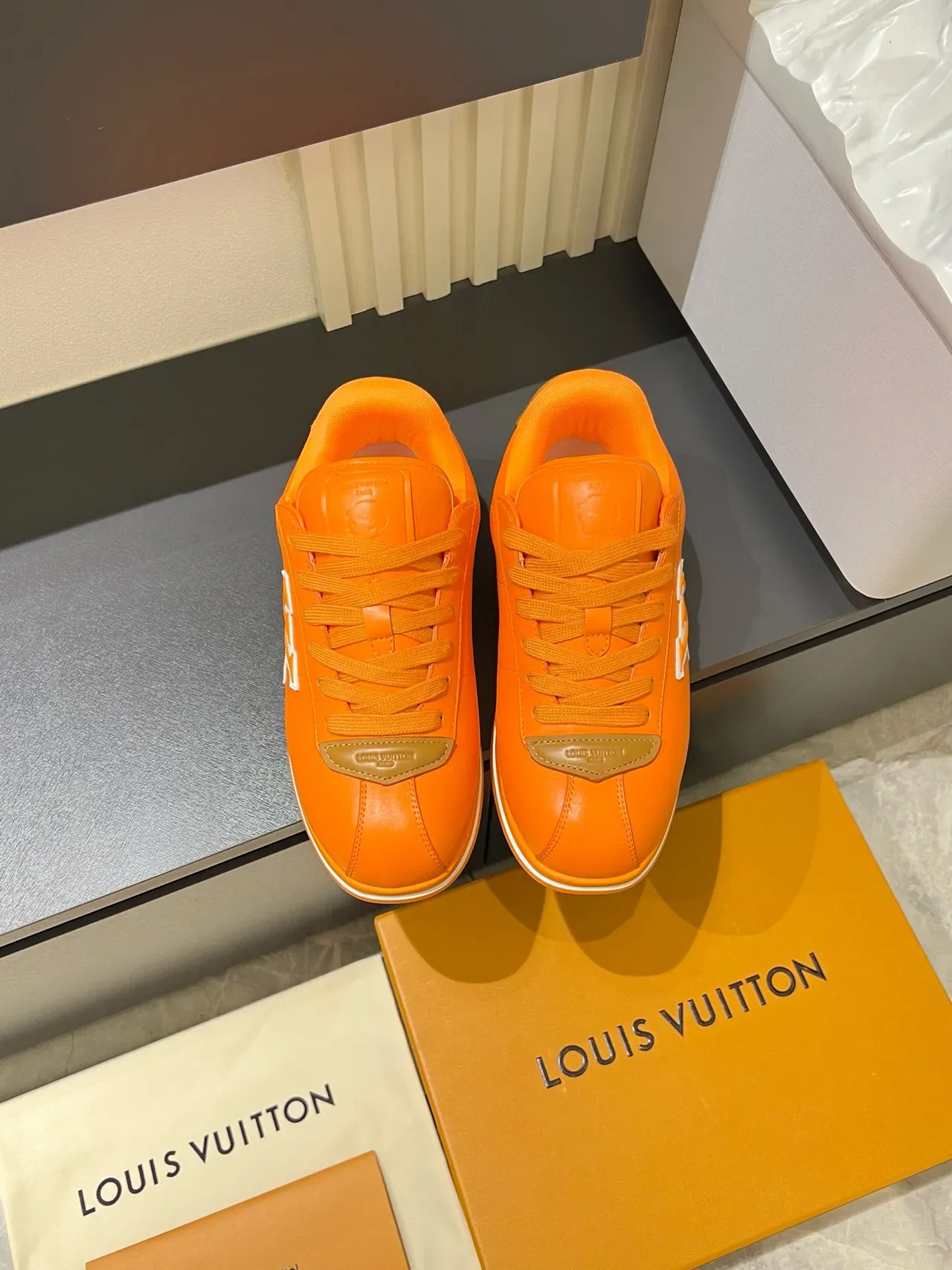 Louis Vuitton LV Trainer Orange White Low-Top Leather Upper Lifestyle Sneakers 2