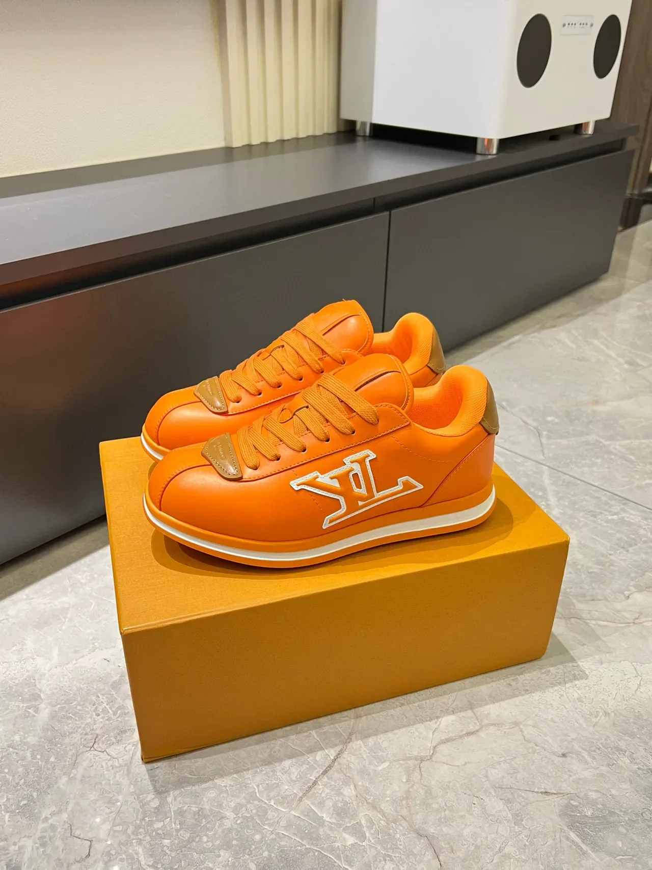 Louis Vuitton LV Trainer Orange White Low-Top Leather Upper Lifestyle Sneakers 3