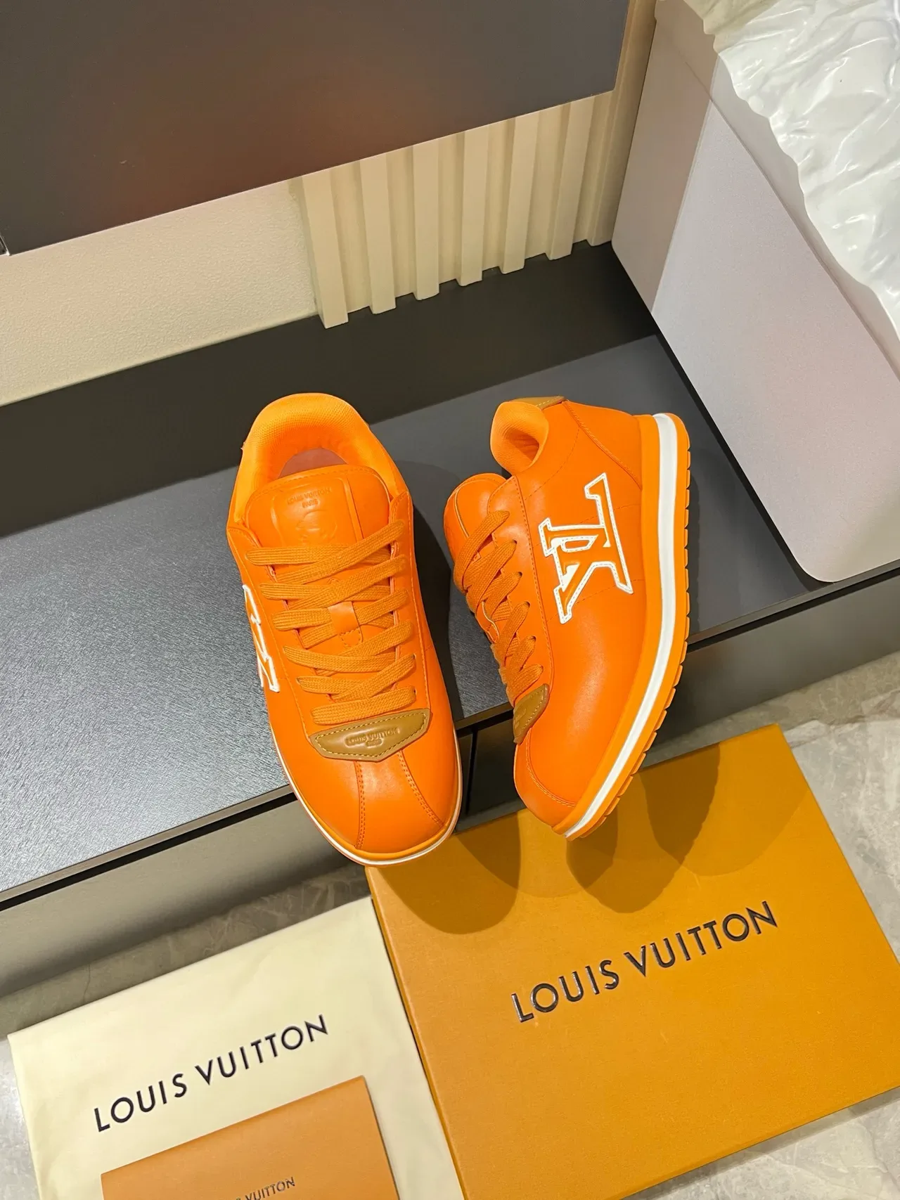 Louis Vuitton LV Trainer Orange White Low-Top Leather Upper Lifestyle Sneakers 4