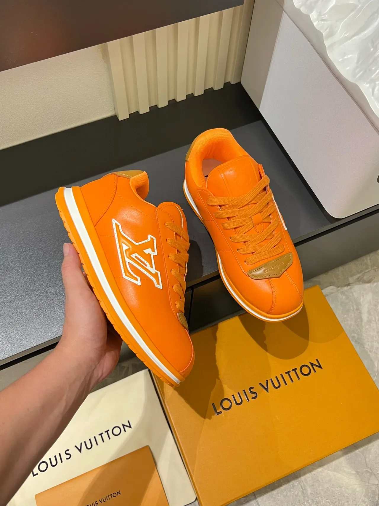 Louis Vuitton LV Trainer Orange White Low-Top Leather Upper Lifestyle Sneakers 6