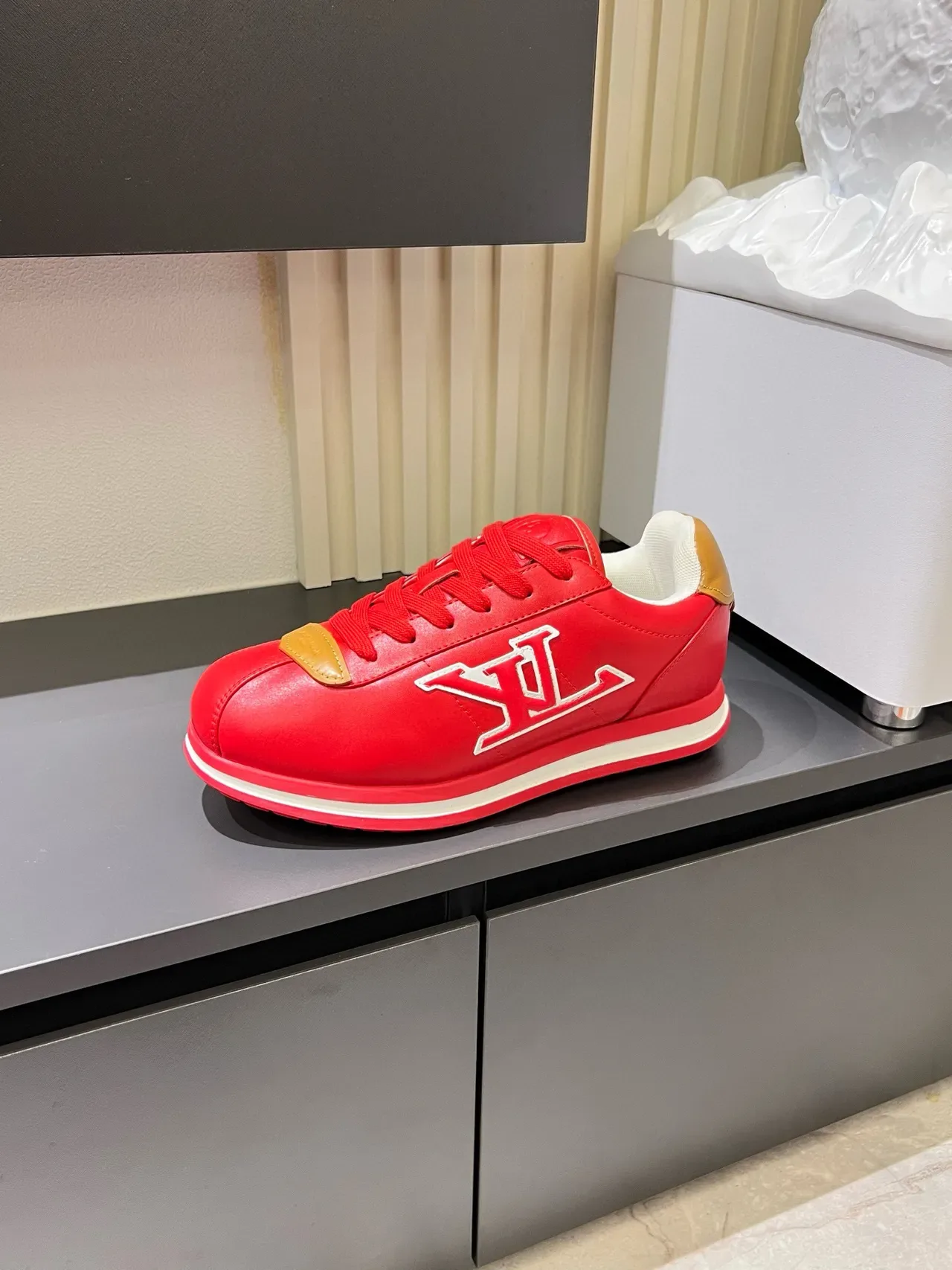 Louis Vuitton LV Trainer Red Gold Monogrammed Leather Upper Lifestyle Sneakers 5