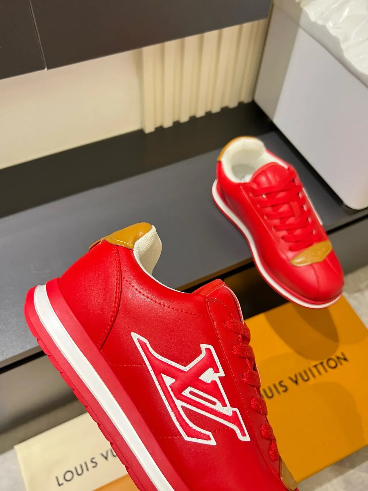 Louis Vuitton LV Trainer Red Gold Monogrammed Leather Upper Lifestyle Sneakers 8