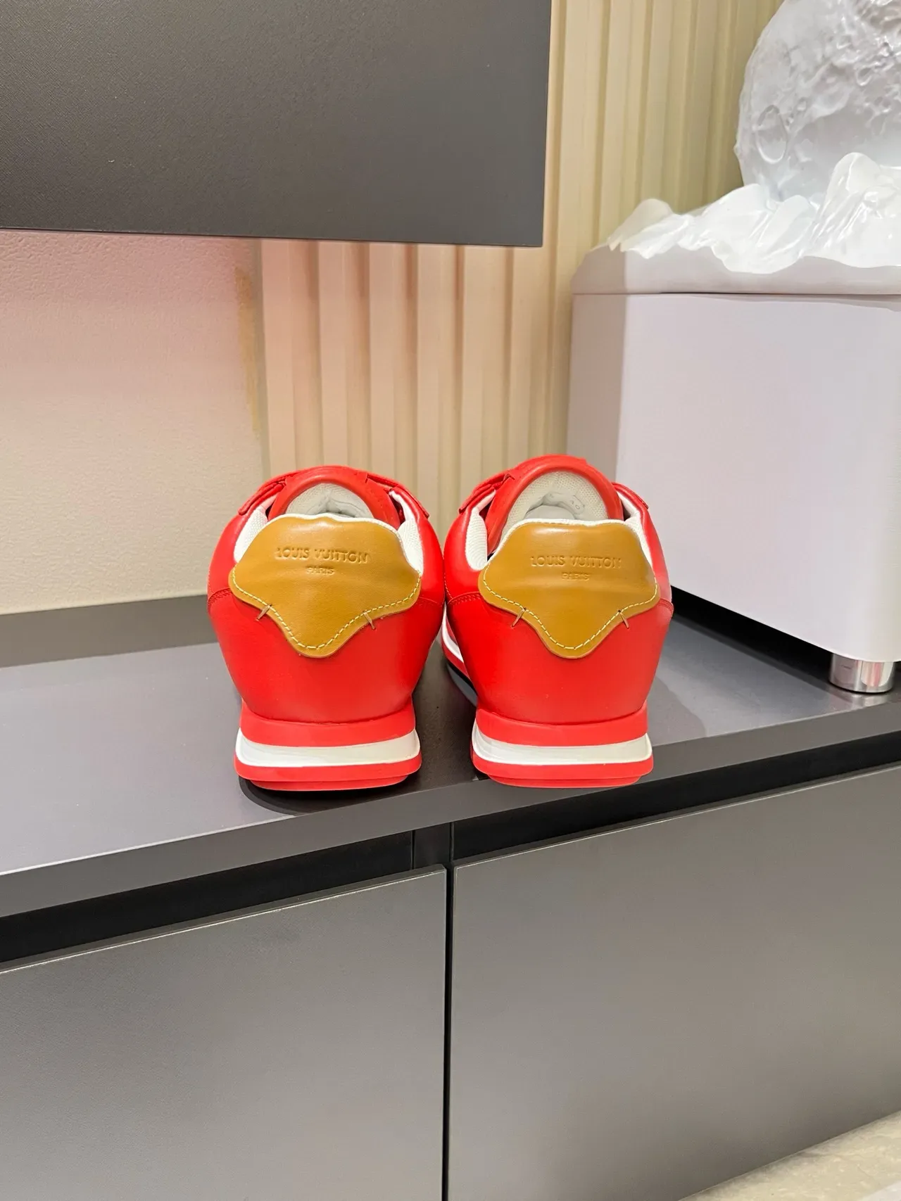 Louis Vuitton LV Trainer Red Gold Monogrammed Leather Upper Lifestyle Sneakers 9