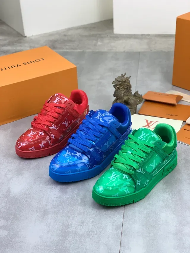 Louis Vuitton LV Trainer Red White Glossy Monogrammed Upper Chunky Sculpted Sole Lifestyle Sneakers 2