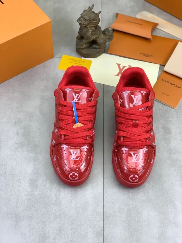 Louis Vuitton LV Trainer Red White Glossy Monogrammed Upper Chunky Sculpted Sole Lifestyle Sneakers 5