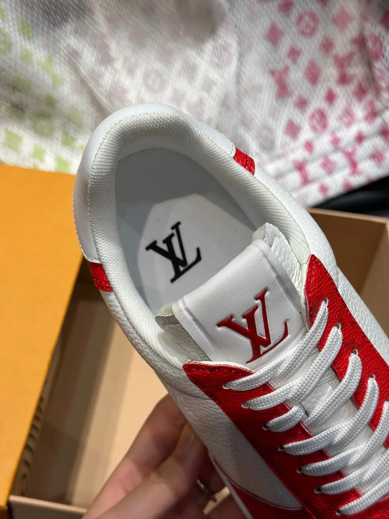 Louis Vuitton LV Trainer Red White Monogram Leather Perforated Toe Lifestyle Sneakers 7