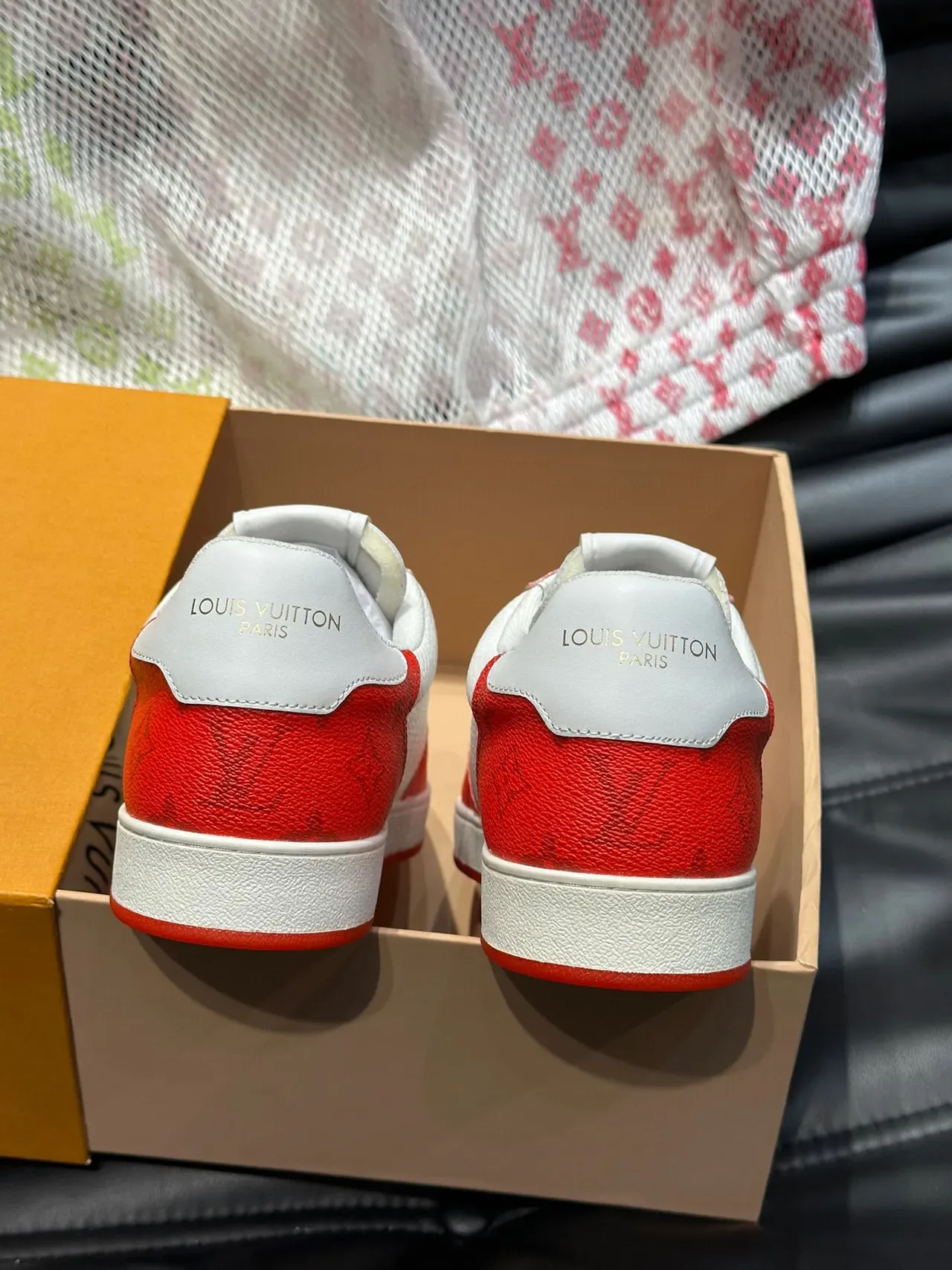 Louis Vuitton LV Trainer Red White Monogram Leather Perforated Toe Lifestyle Sneakers 8