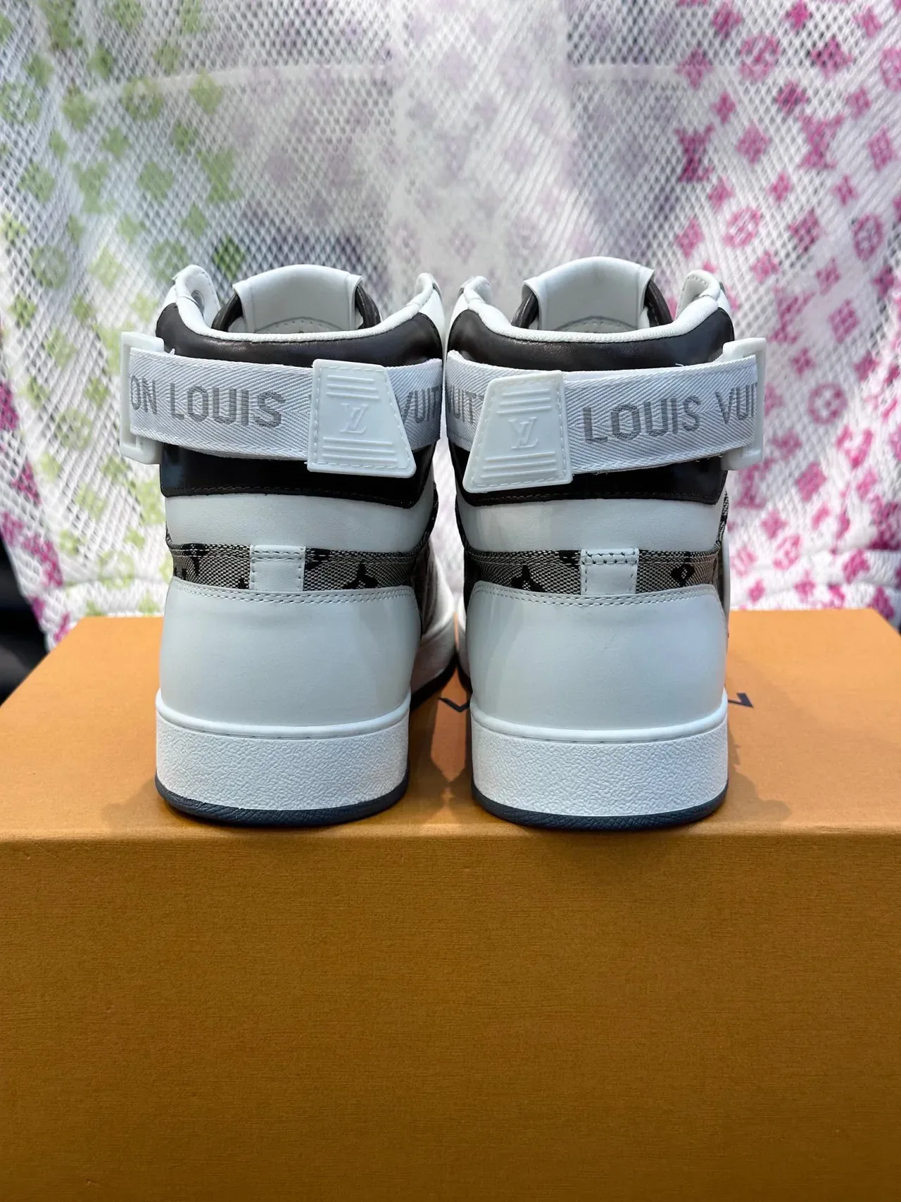 Louis Vuitton LV Trainer White Beige High-Top Monogram Canvas Lifestyle Sneakers 4