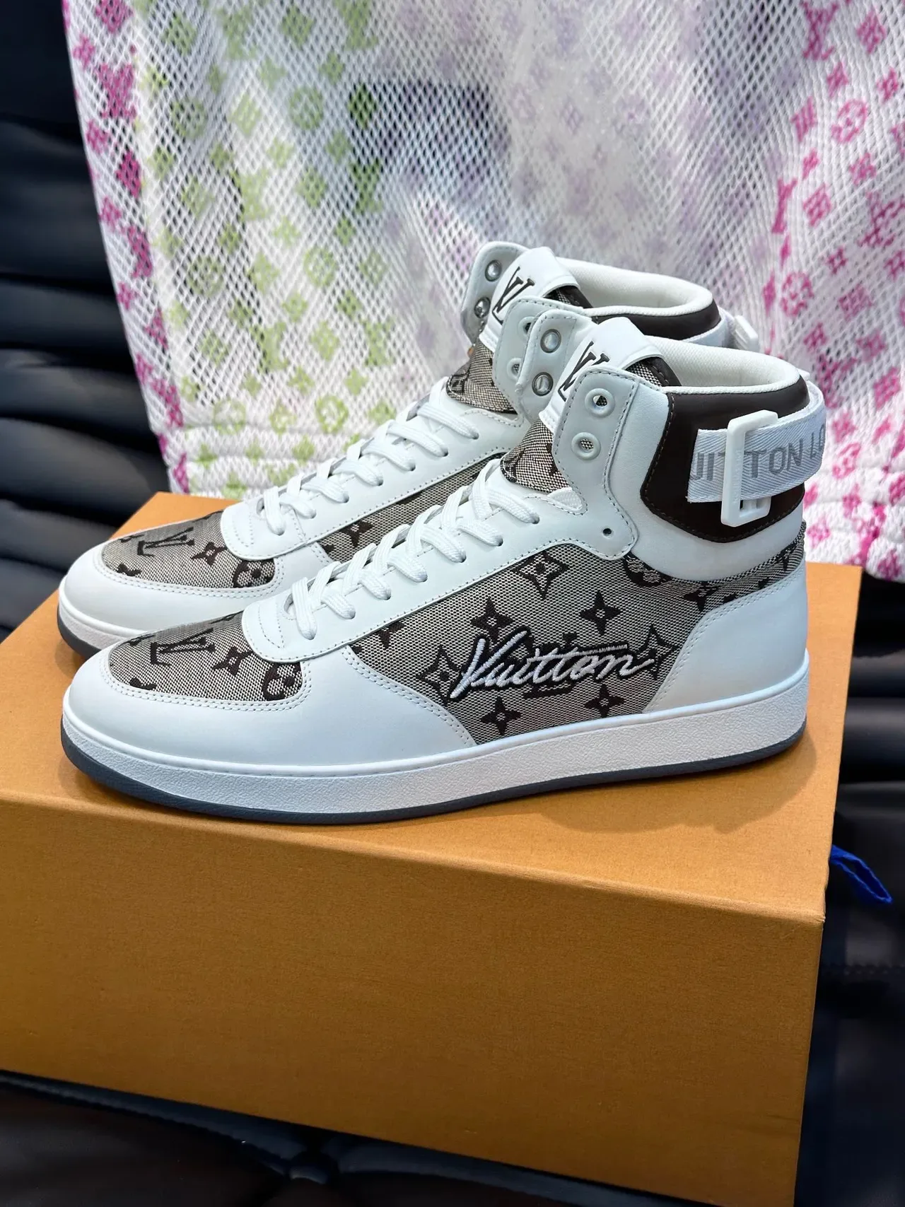 Louis Vuitton LV Trainer White Beige High-Top Monogram Canvas Lifestyle Sneakers 7