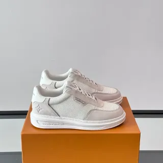 Louis Vuitton LV Trainer White Beige Perforated Mesh Upper Suede Overlays Lifestyle Sneakers