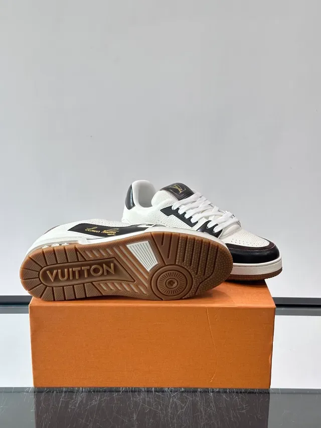 Louis Vuitton LV Trainer White Black Layered Leather Construction Monogrammed Side Panel Lifestyle Sneakers 2