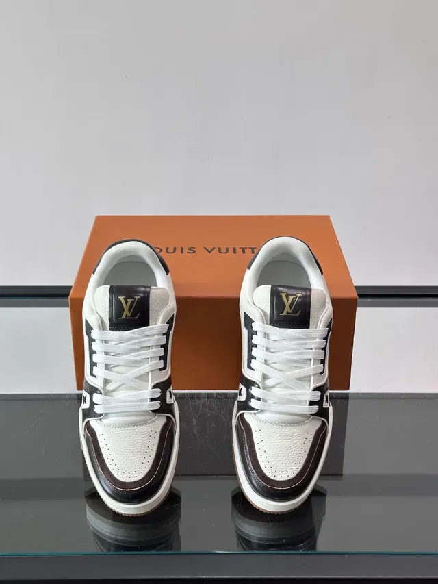 Louis Vuitton LV Trainer White Black Layered Leather Construction Monogrammed Side Panel Lifestyle Sneakers 4