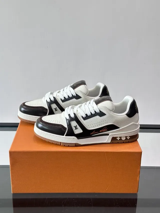 Louis Vuitton LV Trainer White Black Layered Leather Construction Monogrammed Side Panel Lifestyle Sneakers 5