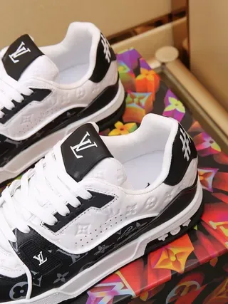 Louis Vuitton LV Trainer White Black Monogrammed Coated Canvas Perforated Leather Toe Lifestyle Sneakers 2