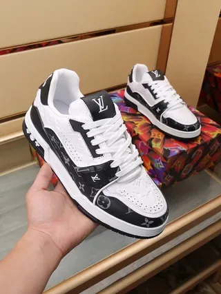 Louis Vuitton LV Trainer White Black Monogrammed Coated Canvas Perforated Leather Toe Lifestyle Sneakers 4