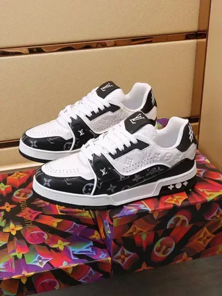 Louis Vuitton LV Trainer White Black Monogrammed Coated Canvas Perforated Leather Toe Lifestyle Sneakers 7