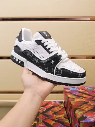 Louis Vuitton LV Trainer White Black Monogrammed Coated Canvas Perforated Leather Toe Lifestyle Sneakers 8
