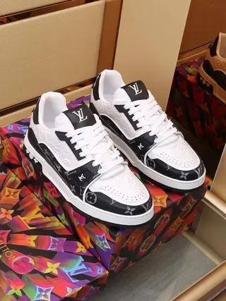 Louis Vuitton LV Trainer White Black Monogrammed Coated Canvas Perforated Leather Toe Lifestyle Sneakers 9