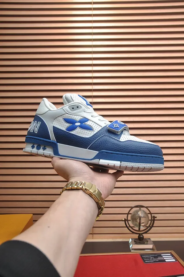 Louis Vuitton LV Trainer White Blue Low-Top Perforated Leather Lifestyle Sneakers 2