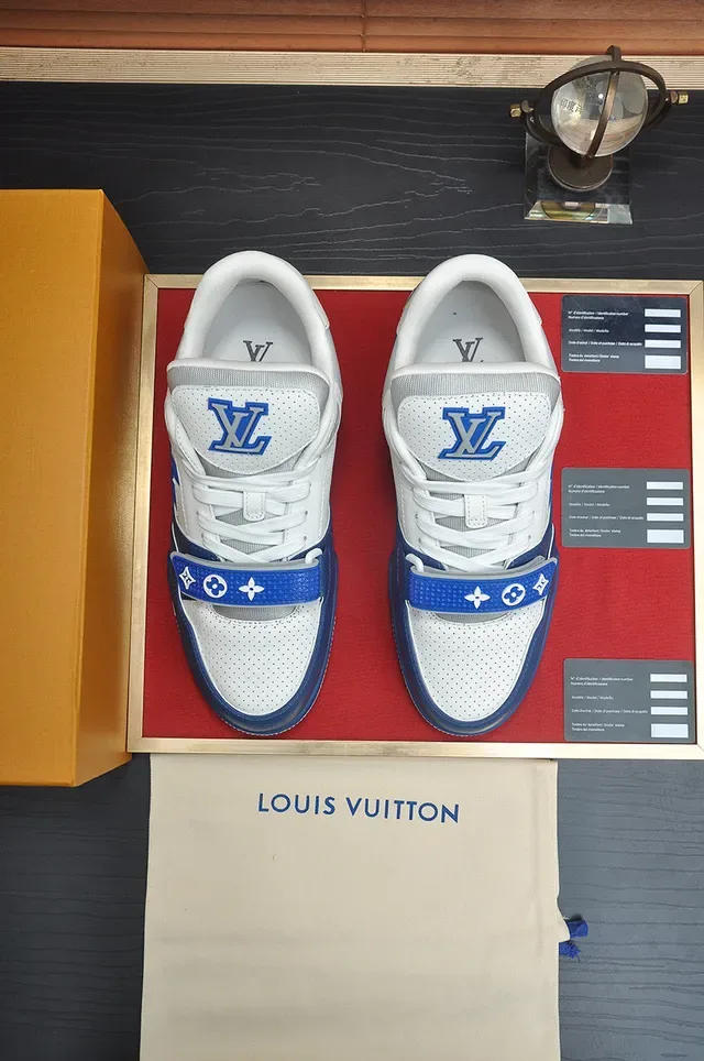 Louis Vuitton LV Trainer White Blue Low-Top Perforated Leather Lifestyle Sneakers 3