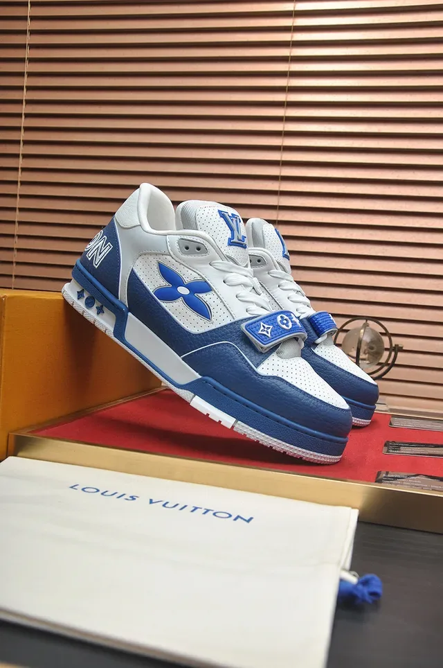 Louis Vuitton LV Trainer White Blue Low-Top Perforated Leather Lifestyle Sneakers 4