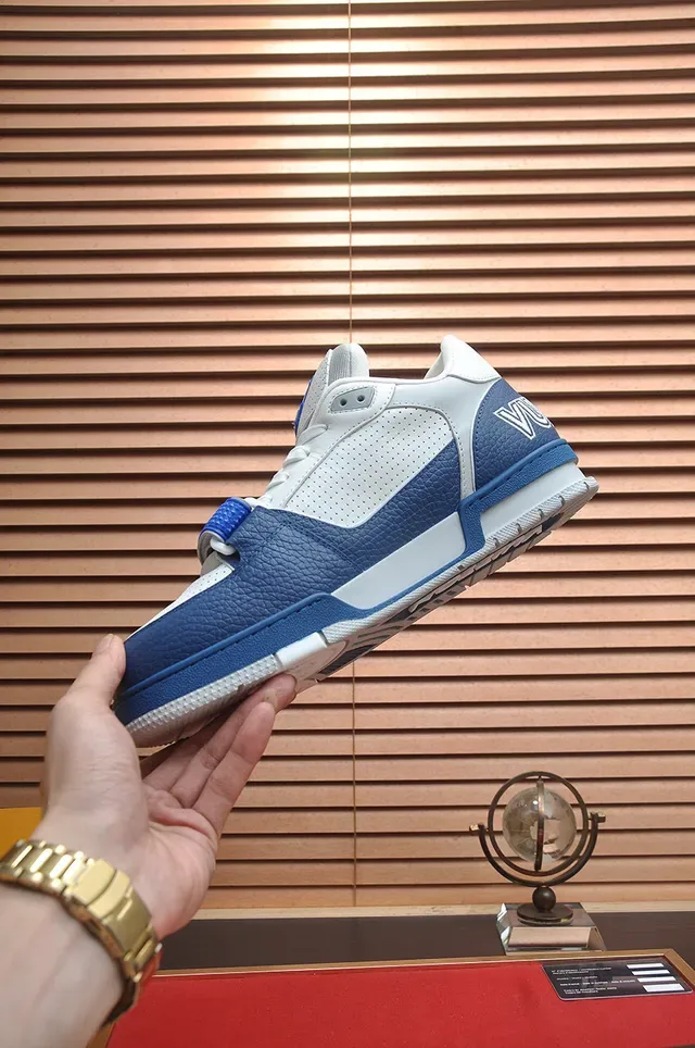 Louis Vuitton LV Trainer White Blue Low-Top Perforated Leather Lifestyle Sneakers 5