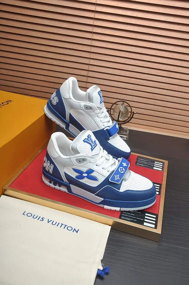 Louis Vuitton LV Trainer White Blue Low-Top Perforated Leather Lifestyle Sneakers 6