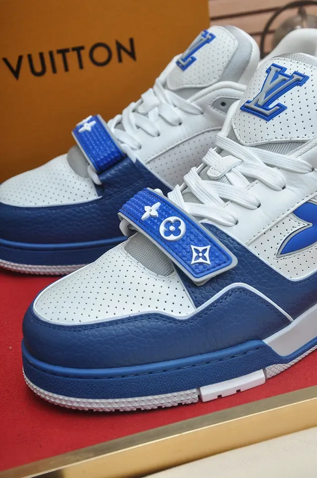 Louis Vuitton LV Trainer White Blue Low-Top Perforated Leather Lifestyle Sneakers 8
