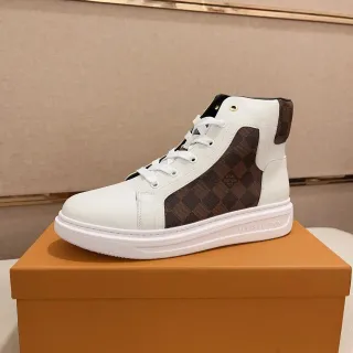 Louis Vuitton LV Trainer White Brown High-Top Leather And Monogram Canvas Lifestyle Sneakers