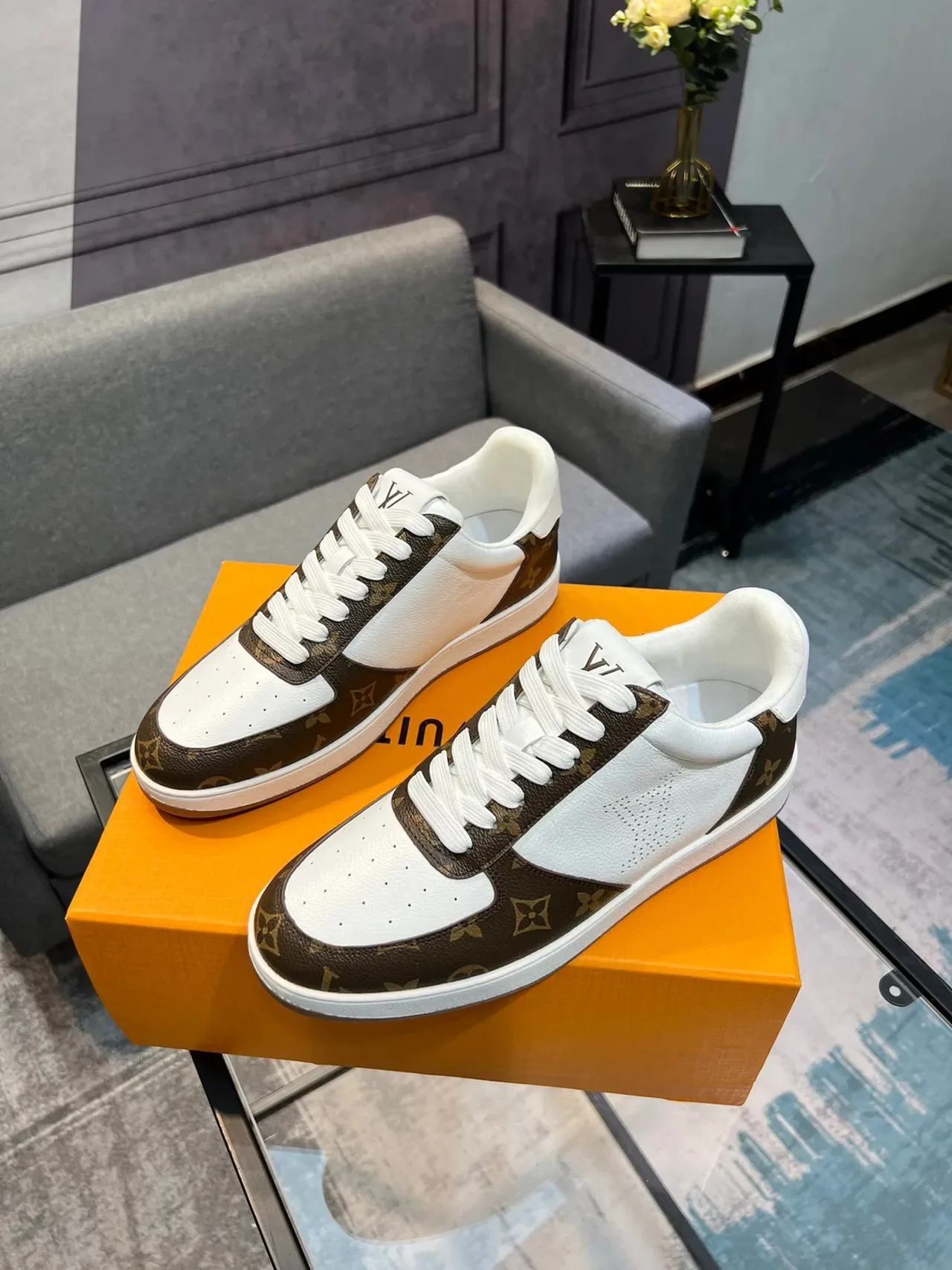Louis Vuitton LV Trainer White Brown Monogram Canvas Perforated Leather Lifestyle Sneakers 3