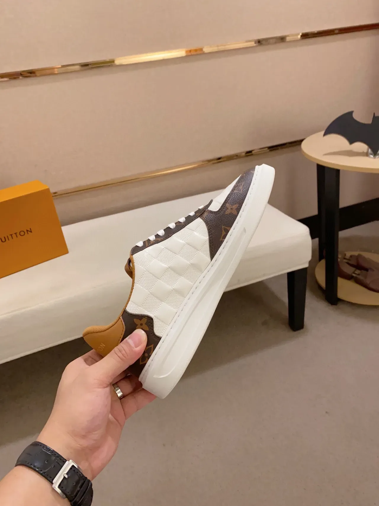 Louis Vuitton LV Trainer White Brown Quilted Toe Cap Monogram Canvas Side Panels Lifestyle Sneakers 6