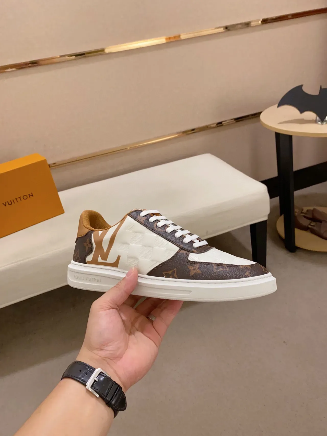 Louis Vuitton LV Trainer White Brown Quilted Toe Cap Monogram Canvas Side Panels Lifestyle Sneakers 7