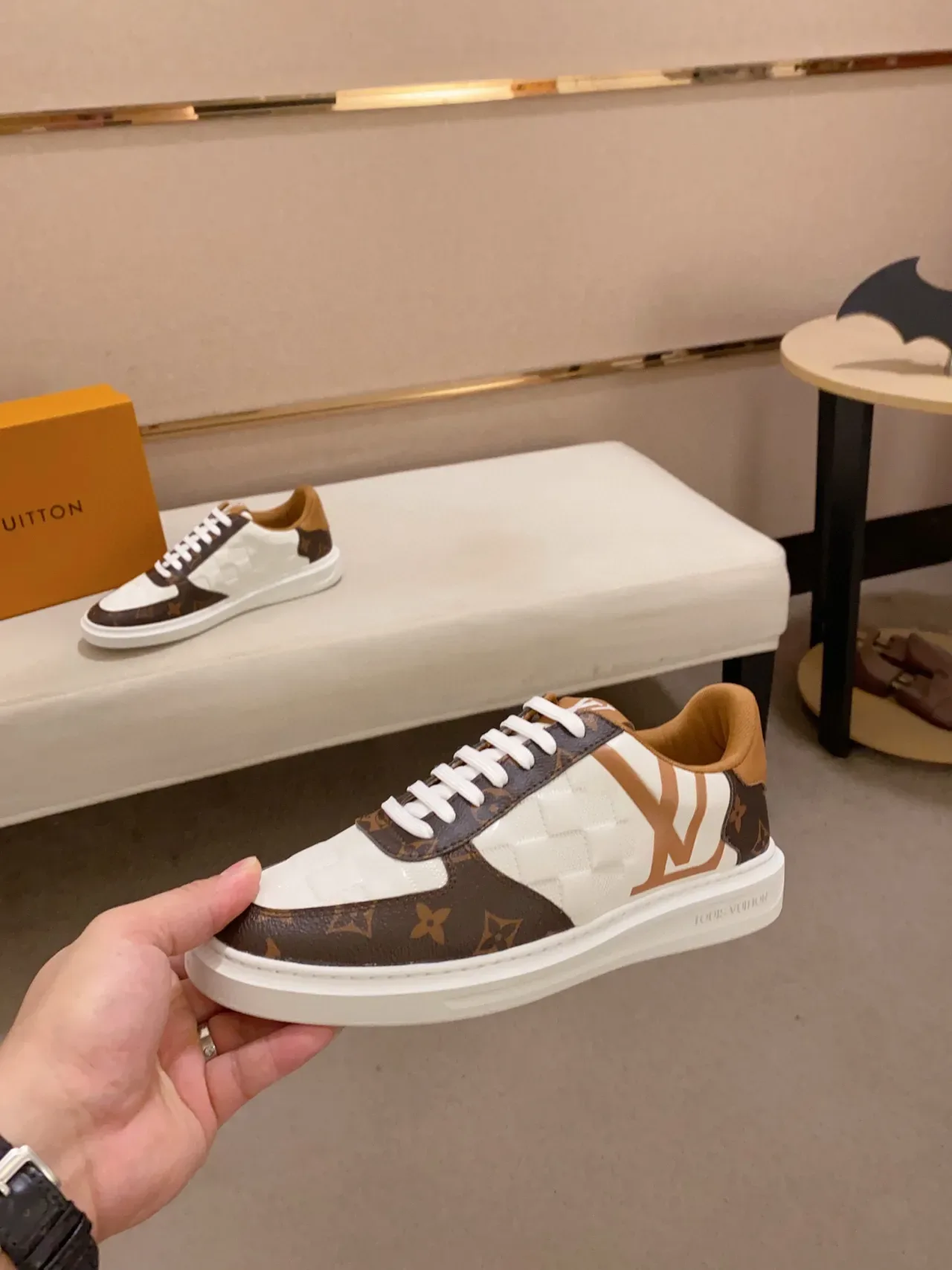 Louis Vuitton LV Trainer White Brown Quilted Toe Cap Monogram Canvas Side Panels Lifestyle Sneakers 8