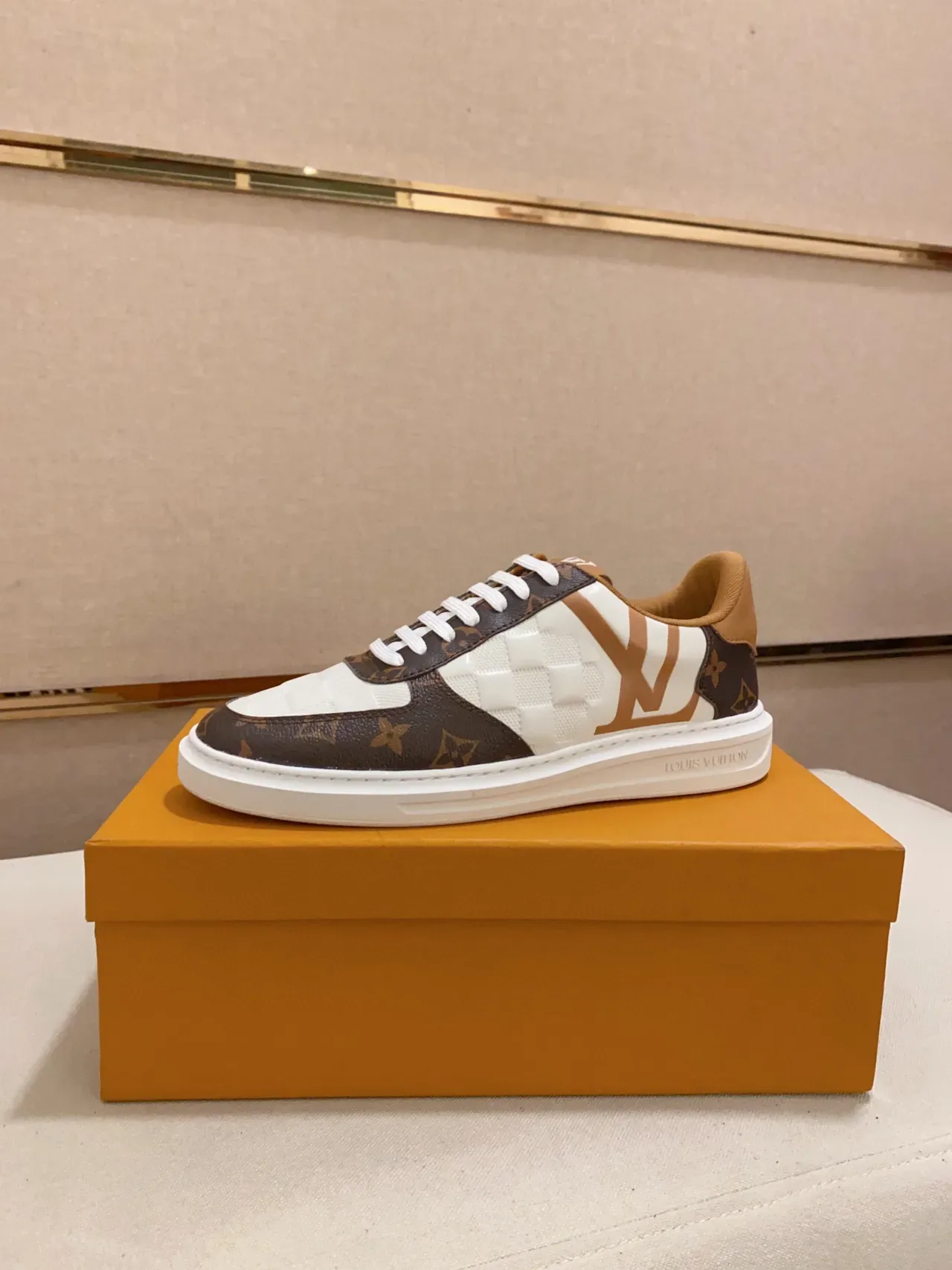 Louis Vuitton LV Trainer White Brown Quilted Toe Cap Monogram Canvas Side Panels Lifestyle Sneakers 9
