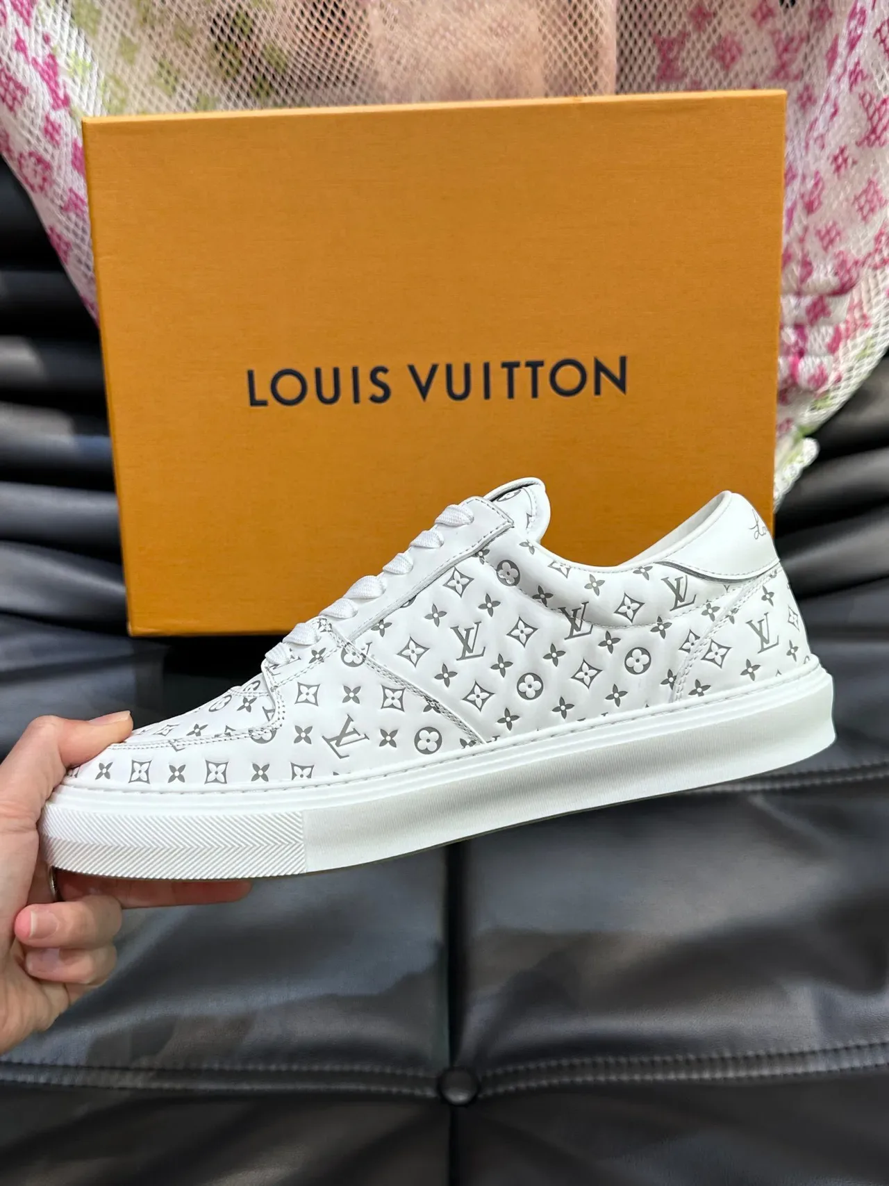 Louis Vuitton LV Trainer White Gray Monogram-Printed Leather Low-Top Lifestyle Sneakers 6