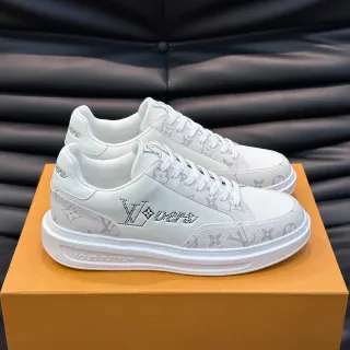 Louis Vuitton LV Trainer Blanco Gris Monogramado Cuero Perforado Detalle Logo Lifestyle Sneakers