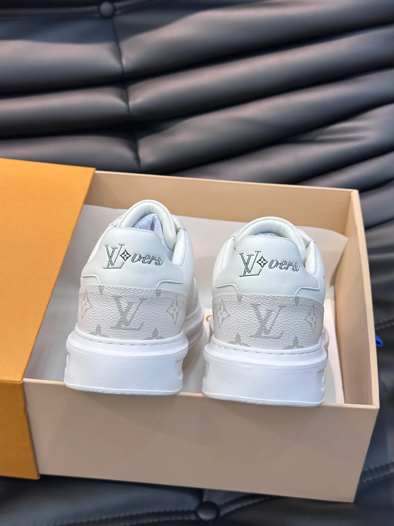 Louis Vuitton LV Trainer White Gray Monogrammed Leather Perforated Logo Detail Lifestyle Sneakers 3